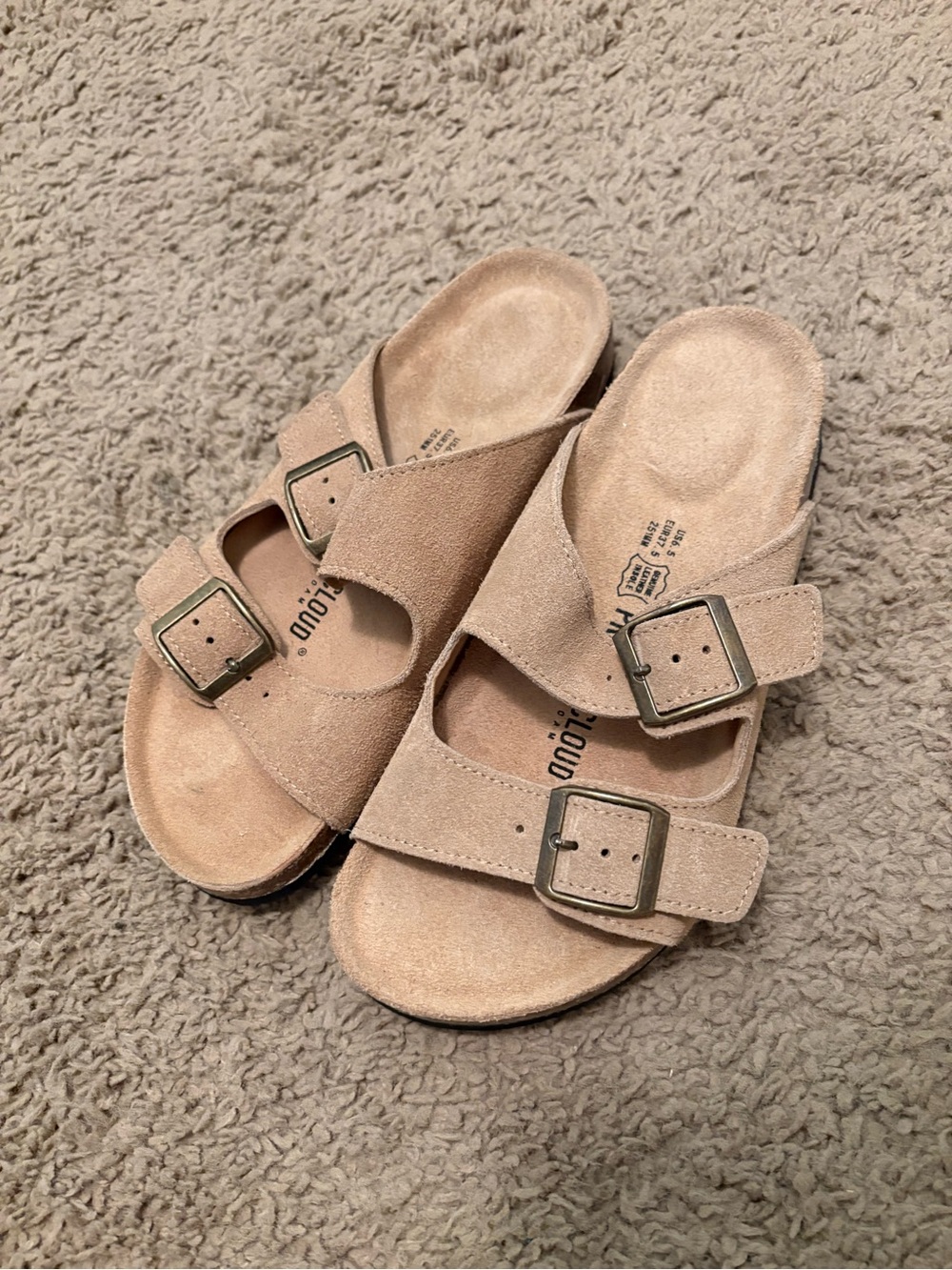 Project cloud women’s Beige Suede Double-Buckle Slide Sandals